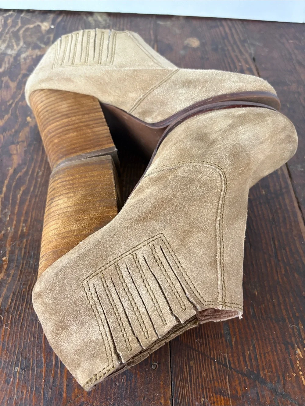 Jeffrey Campbell Yorktown Havana Last Tan Suede Stacked Heel Ankle Booties 8